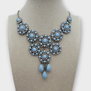 Blue Cabochon Rhinestone Vintage Statement Necklace Victorian Revival Evening